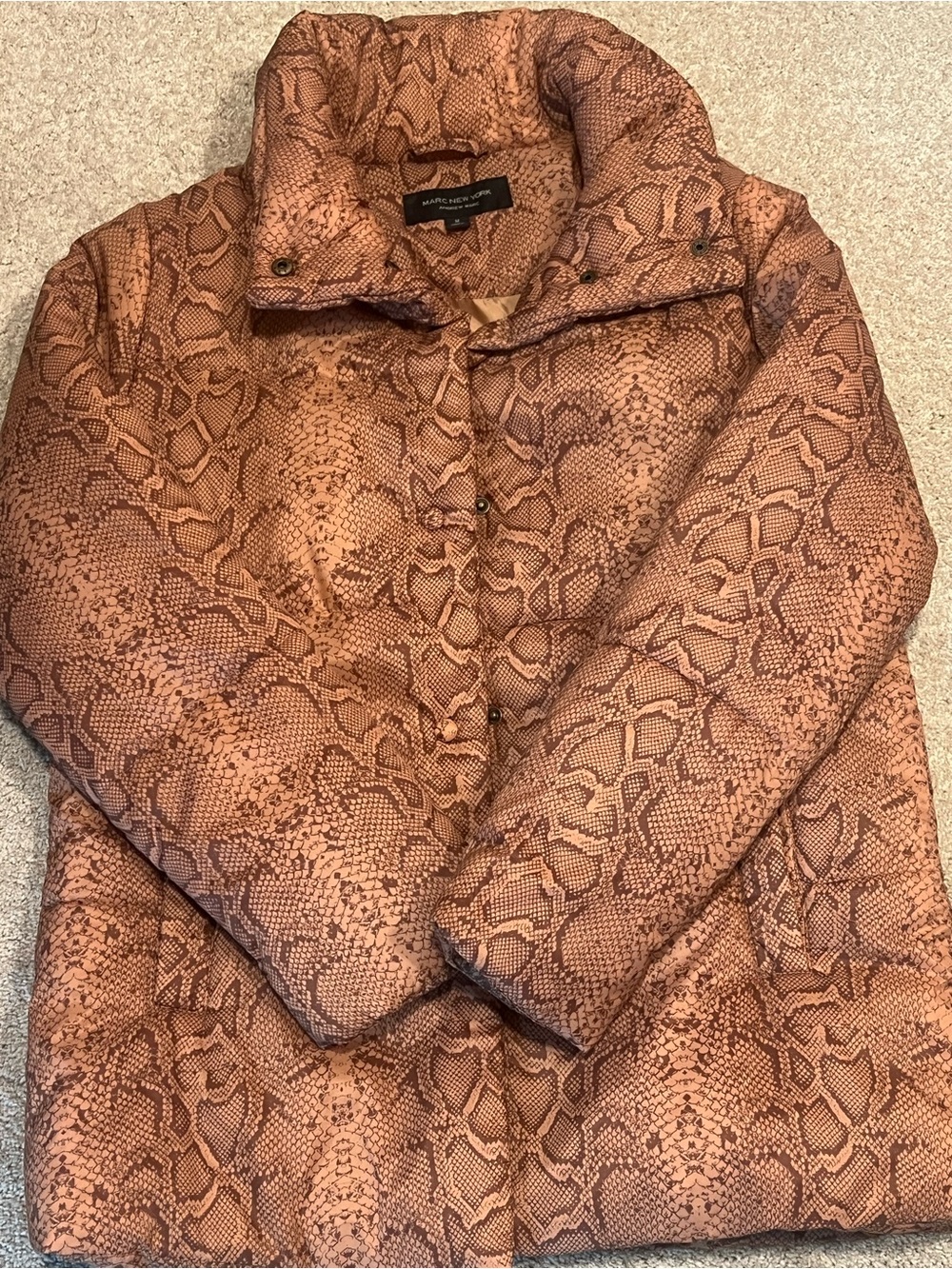 Marc New York Brown Snake-Print Puffer Jacket